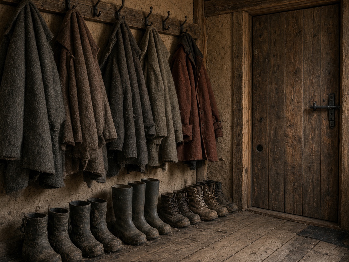 Coats on the hooks by the door